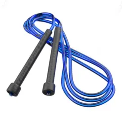 Blue weighted PVC jump rope with black handles for martial arts conditioning and speed training - IKL Store.
