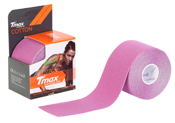 Tmax pink cotton kinesiology tape for muscle support and injury recovery - 5cm x 5m roll - IKL Store.