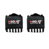 Pair of black NeoLife professional weightlifting wrist wraps with white striped support bands