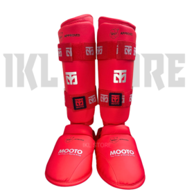 Mooto WKF Approved Red Karate Shin Guards and Foot Protectors.