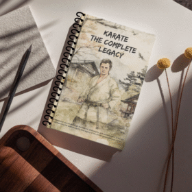Martial arts training journals titled 'The Way of the Empty Hand' and 'Karate The Complete Legacy