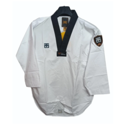 WT Approved Taekwondo Black Belt Uniform - Premium White Dobok with Black V-Neck - IKL Store