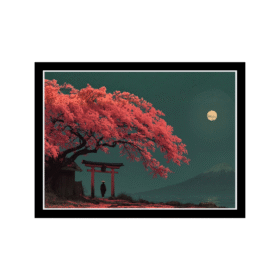 Japanese Cherry Blossom Night Wall Frame